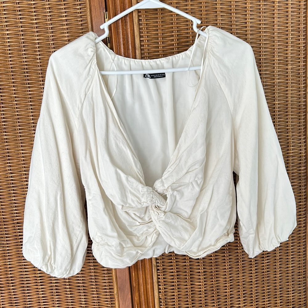 Zara twist front cropped linen blouse